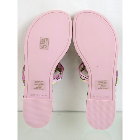 TORY BURCH MILLER BOLD FLOWERS PATENT LEATHER REVA FLATS THONG SLIDE SANDALS 10 - Picture 13 of 14